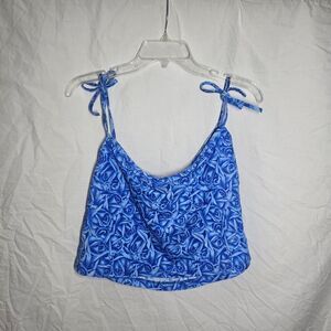 Vintage 90s blue floral adjustable strap tie swim top
